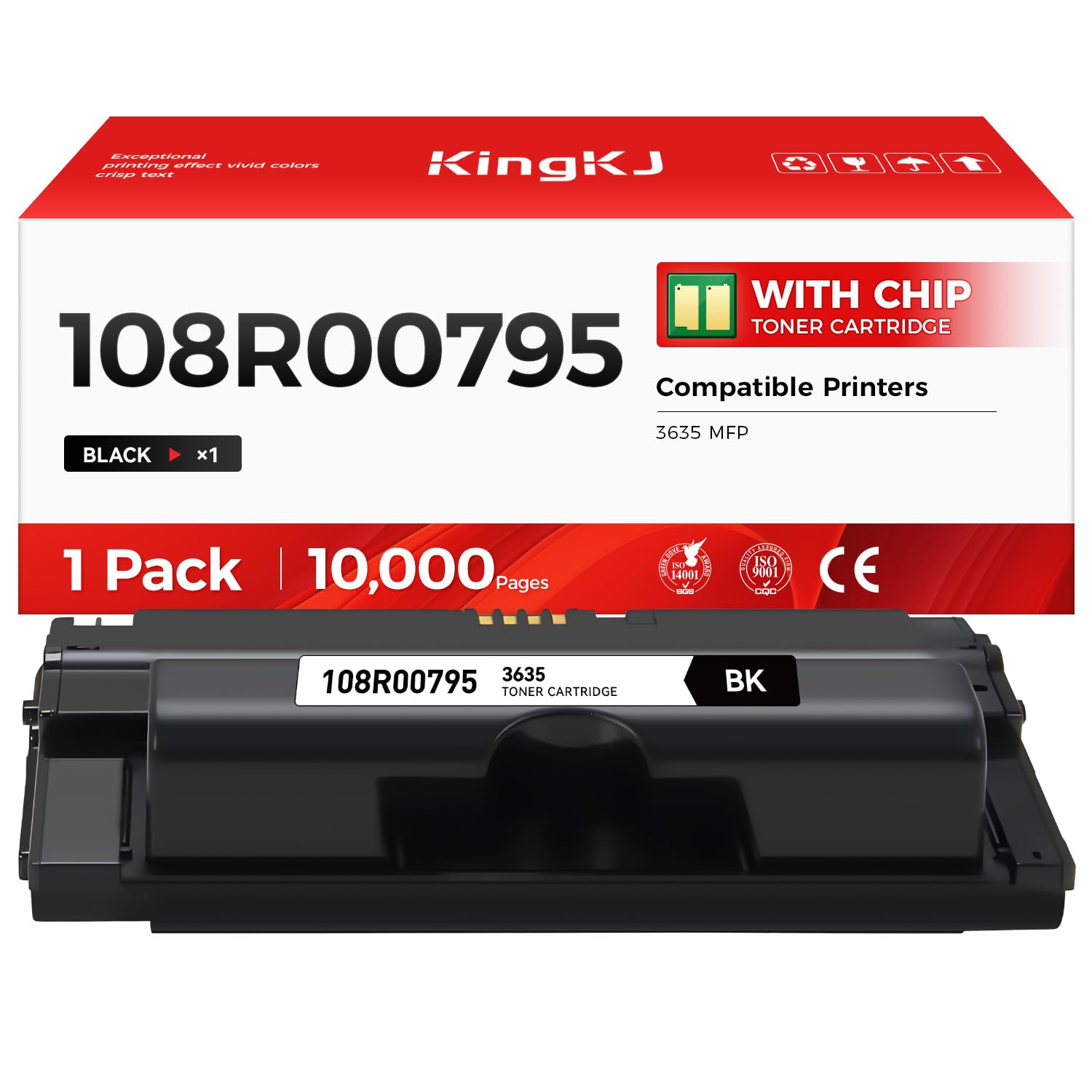 KingKJ Phaser 3635 Toner Cartridge Replacement for Xerox 108R00795 Black Toner Remanufactured Cartridge Work for Phaser 3635 MFP Series Printer (10,000 Pages, 1-Black)