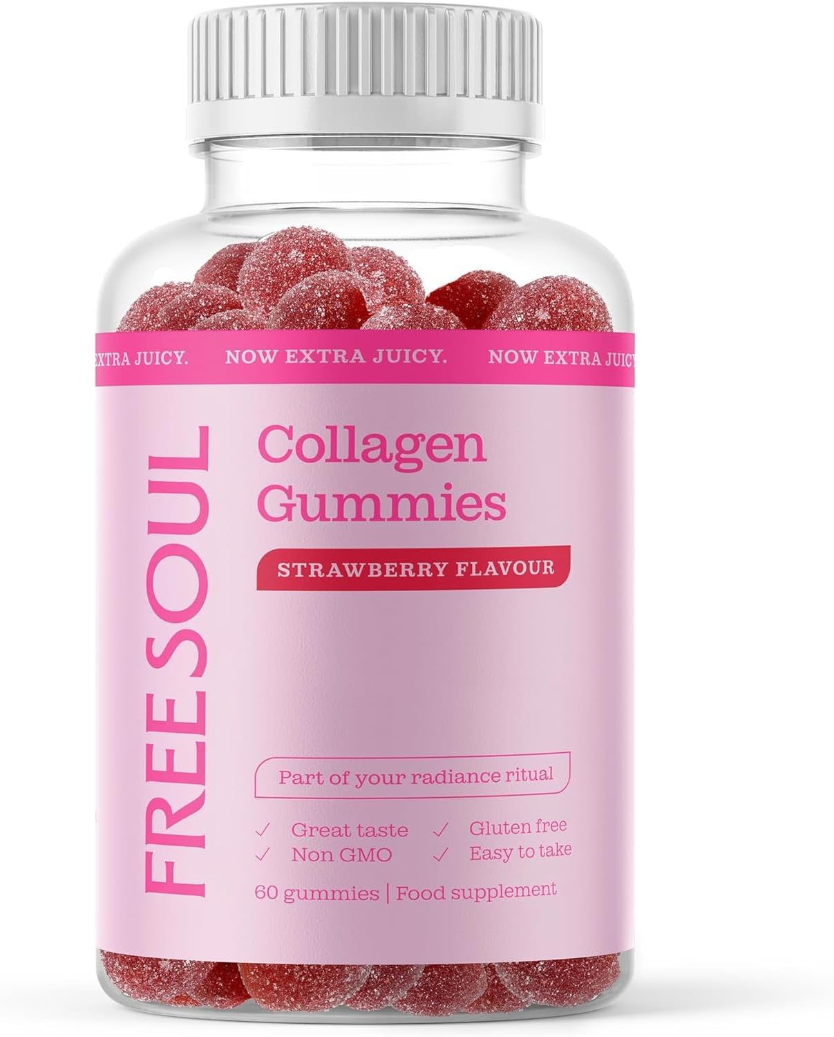 Collagen Gummies by Free Soul | High Strength Marine Collagen Supplement | Advanced Superior Type 1 Hydrolysed Collagen Peptides | Triple Strength Pure Formulation Supplement | 60 Gummies