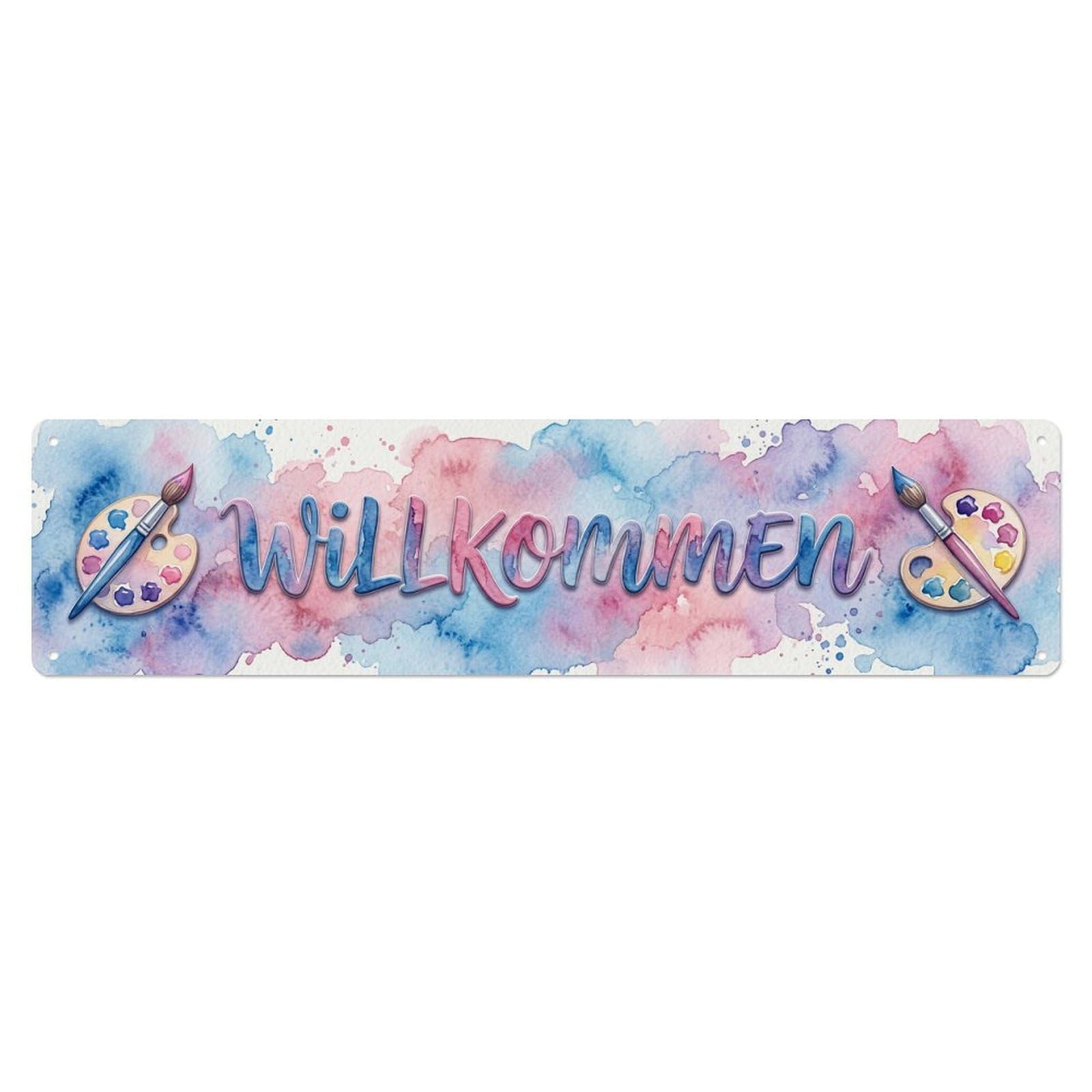 Watercolor Paint Splash Artistic Welcome Metal Tin Sign