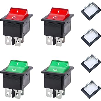 Pack of 4 Rocker Switches AC 250 V 16 A 125 V 20 A Toggle Switch with Waterproof Cover Rocker Switch Toggle Switch 230 V Switch Waterproof for Various Types of Electrics