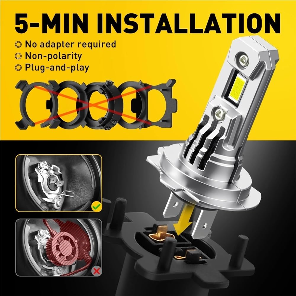 Las mejores bombillas LED Turbo H7 con ventilador, Chip CSP, alta potencia, 100W, 20000LM, aptas for Mercedes W211 W203, faro delantero de coche, 2 uds.