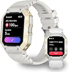 PEJE Smartwatch militar masculino com tela de 1,83 polegada, suporte a chamadas telefônicas, monitoramento de condicionamento físico, cardíaca e sono, compatível com iOS/Android.(Branco)