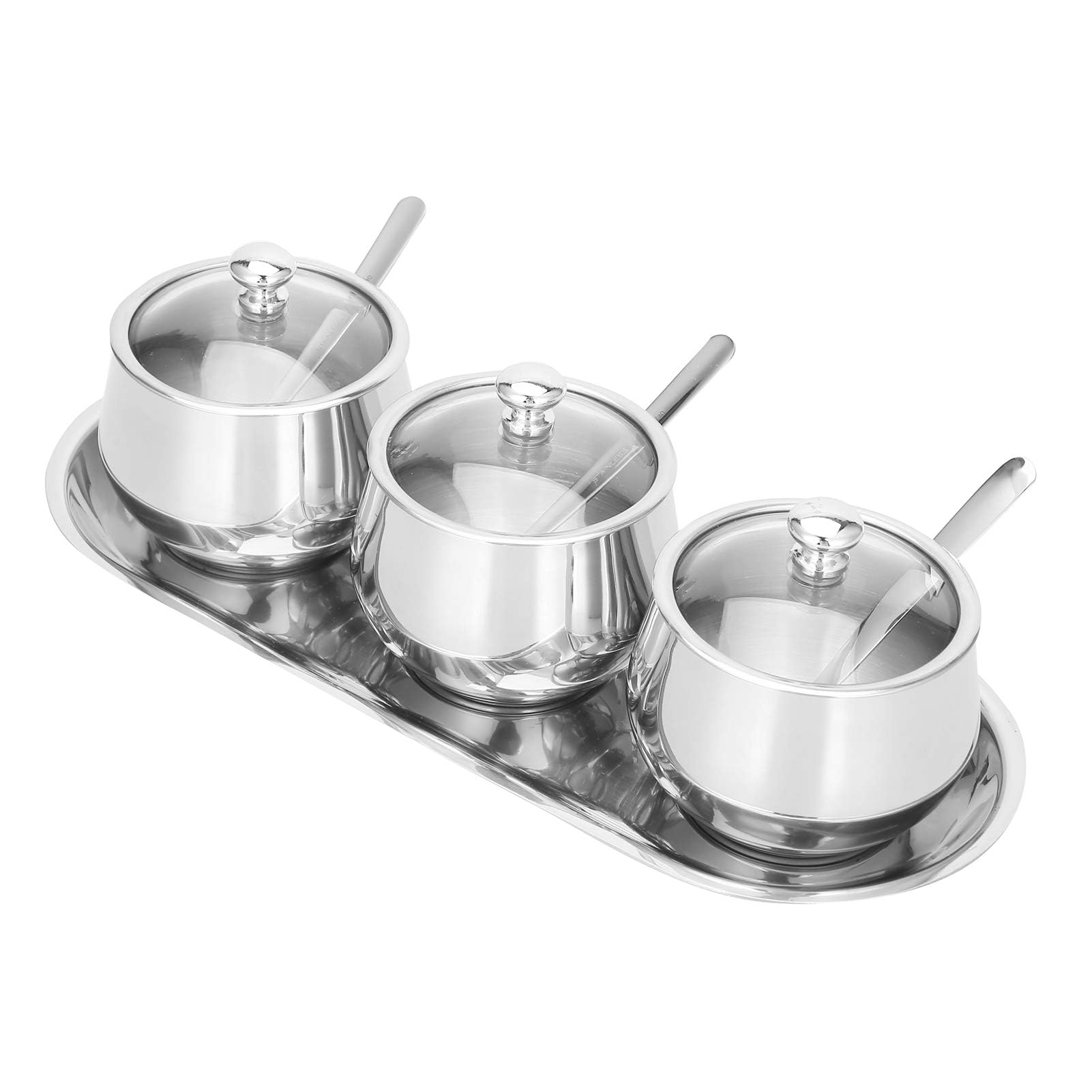 3 Pots à épices, Sucrier Durable En Acier Inoxydable 304 Avec Couvercle Visuel, Distributeur De Sucre élégant Et élégant Avec Cuillère à Couvercle, Pour la Maison, la Cuisine
