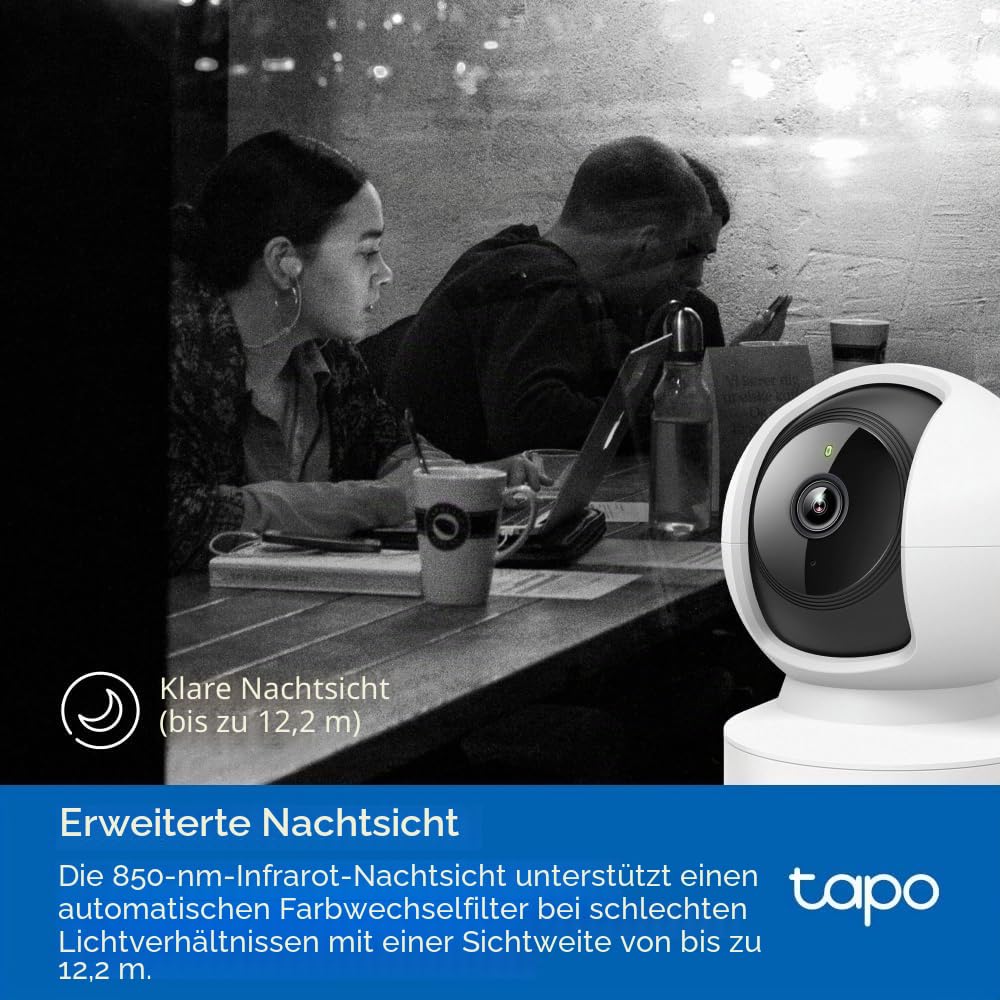 Tapo C202 360° WLAN Überwachungskamera, Ethernet/Wi-Fi-Anschluss,1080P HD, Bewegungsverfolgung, Nachtsicht, Zwei-Wege-Audio, kompatibel mit Alexa und Google Assistant, bis zu 512GB Lokale Speicherung