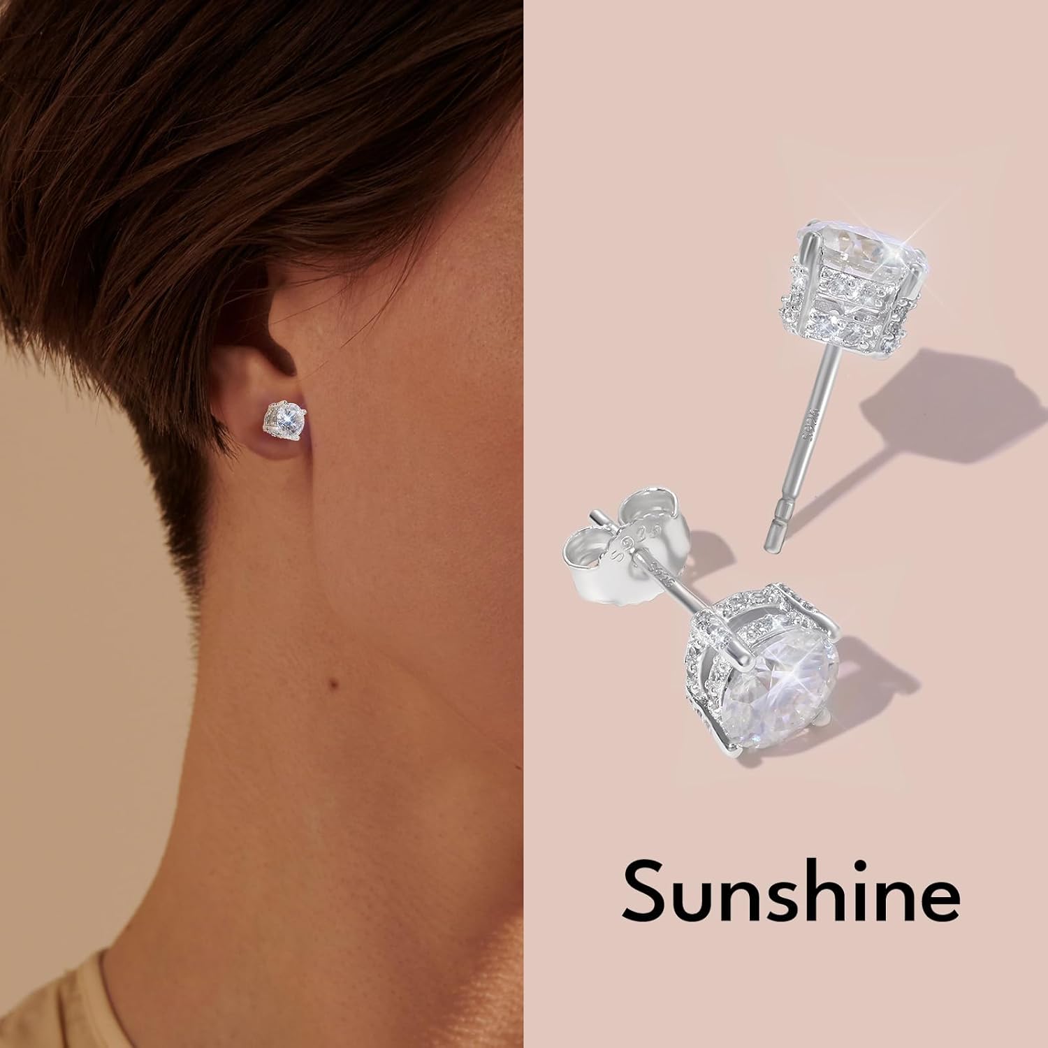 KRKC Moissanite Earrings, Lab Grown Diamond Stud Earrings for Women, 14K Golden Plated Sterling Silver, Bloom Design, 2 Carat D Color VVS1, Hypoallergenic, Gift for Wife, Mom, Her - Image 3