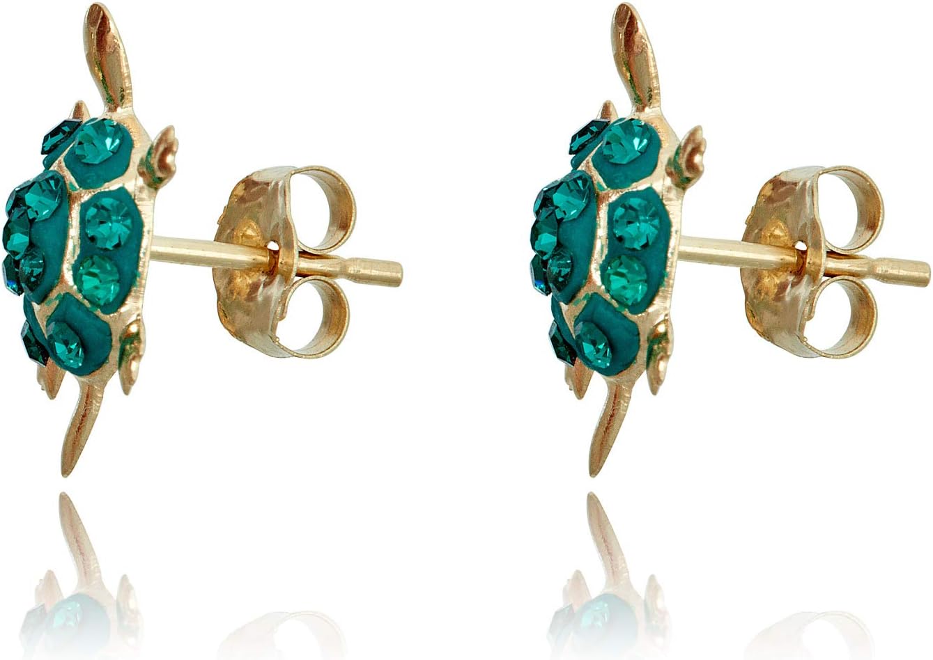 AVORA 10K Yellow Gold Green Turtle with Crystal Stud Earrings