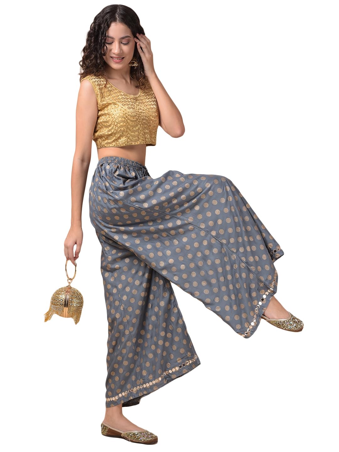 Women's and Girls Cotton Reyon Block Print Regular Fit Palazzo Pants(ARSP0142) Grey-image-9