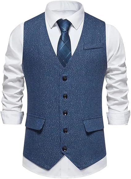 Mens Tweed Check Waistcoat Retro Herringbone Collared Smart Formal Slim