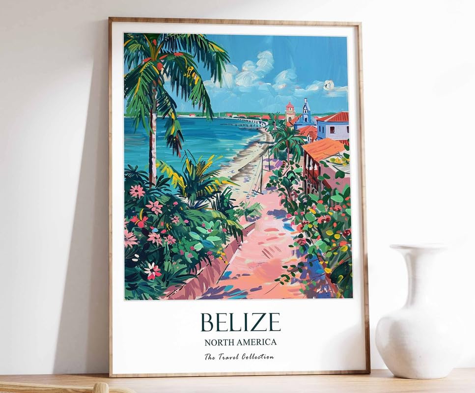 Poster Belize Toile Caraïbes pour un Salon Style Jungle Moderne