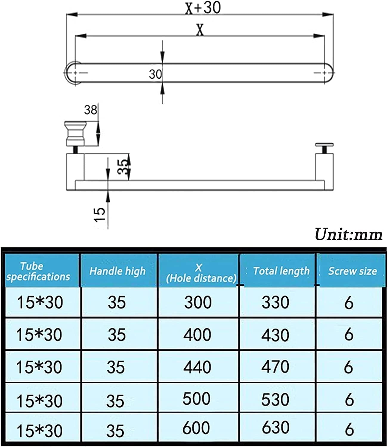 VIGANI Shower Glass Door Handle Pull Handle,Door Handle knob,Stainless Steel Replacement Parts Push and Pull Shower Door (Size : 600mm) (Size : 600mm)