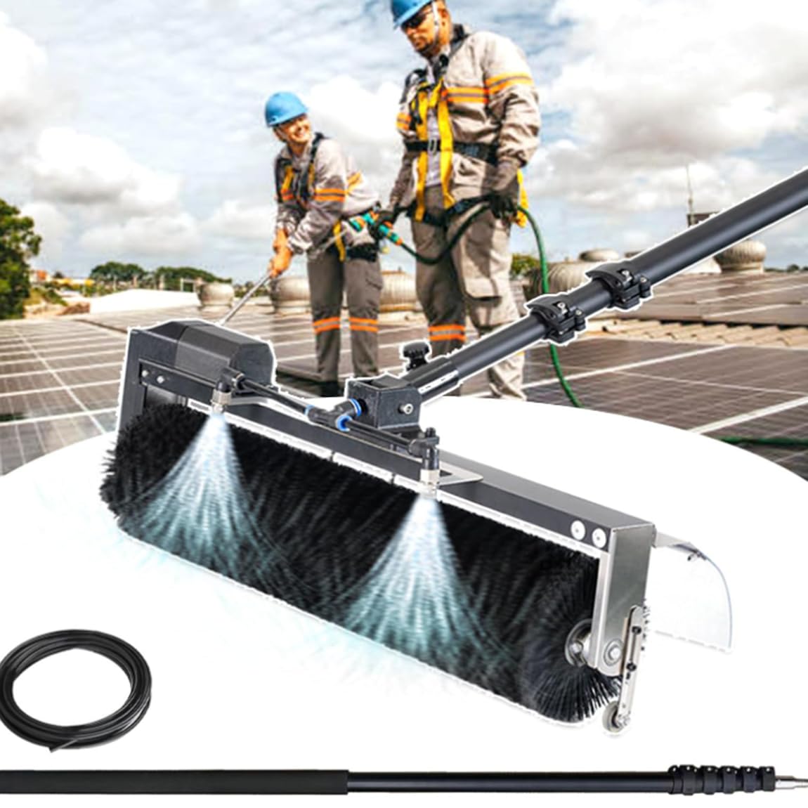 HADECOLL Solar Panel Cleaning Tools, 60Cm Roller Brush Head, Photovoltaic Panel Cleaning Machine, Water Fed Pole Kit For Window Glass Solar Panels, 5.5M,Size_Name-7.5M