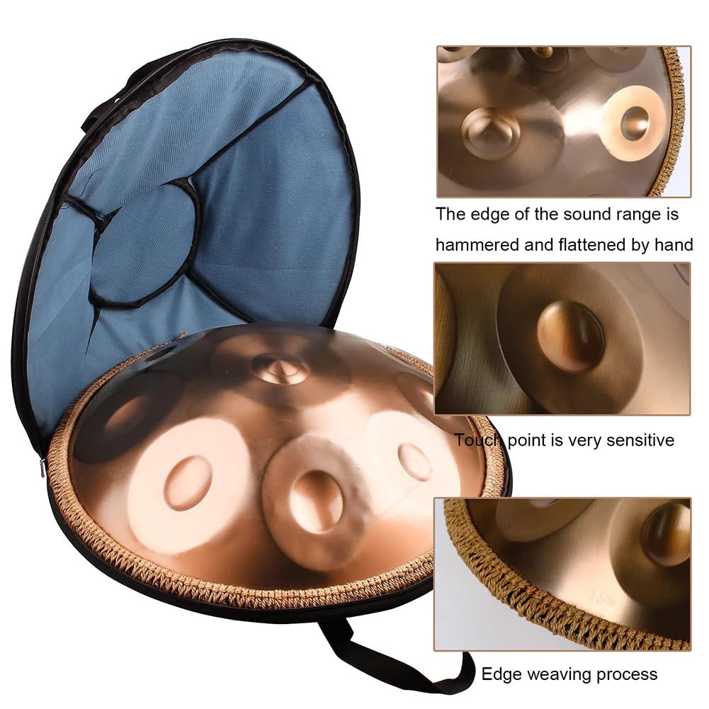tonacji molowej 432Hz/440Hz 10 nut 22 cale stalowy bębenek z młotkami i szmatką Handpan Steelrums Instrument muzyczny (kolor: (niebieski 432Hz)