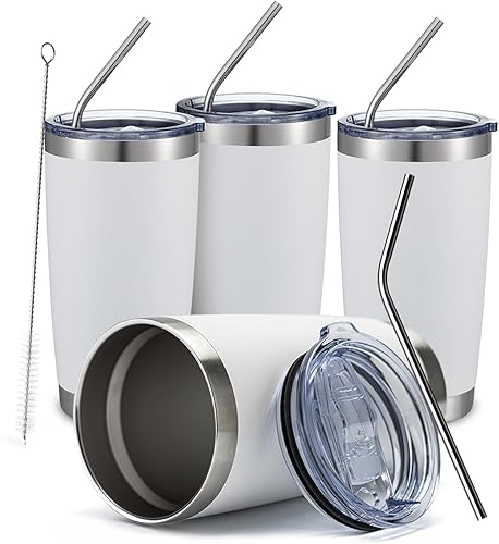 COMOOO - Taza de viaje de doble pared aislada al vacío, de 20 onzas, vaso de acero inoxidable con tapa para bebidas frías y calientes, con