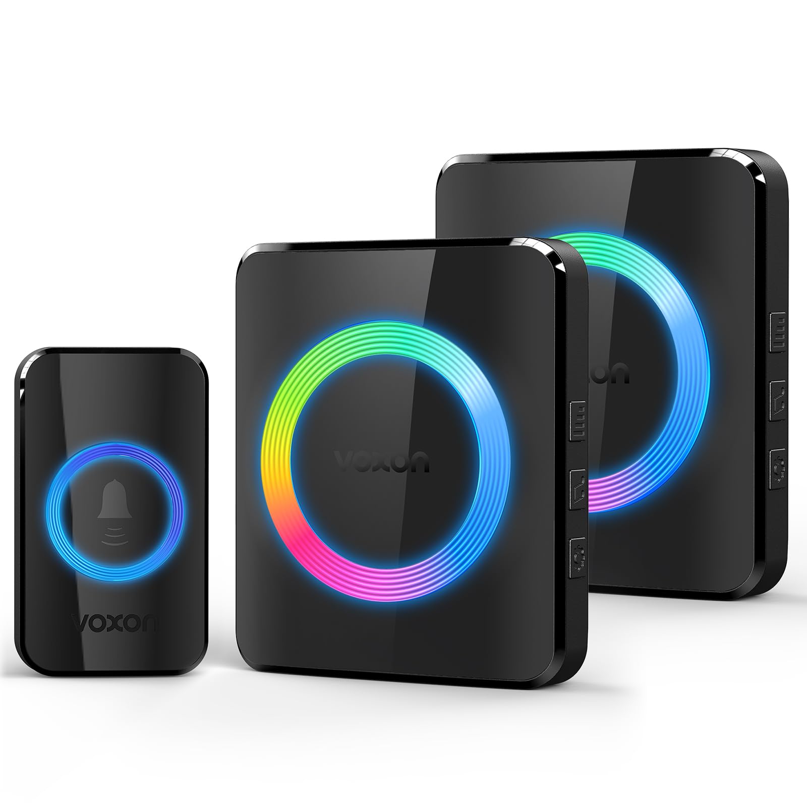VOXON Campanello Senza Fili, Wireless Campanello con 2 Ricevitori Plug-in e 1 Trasmettitore, Portata 400M, IP65 Impermeabile, 60 Melodie con Flash LED, Doorbell per Casa e Ufficio (Nero)