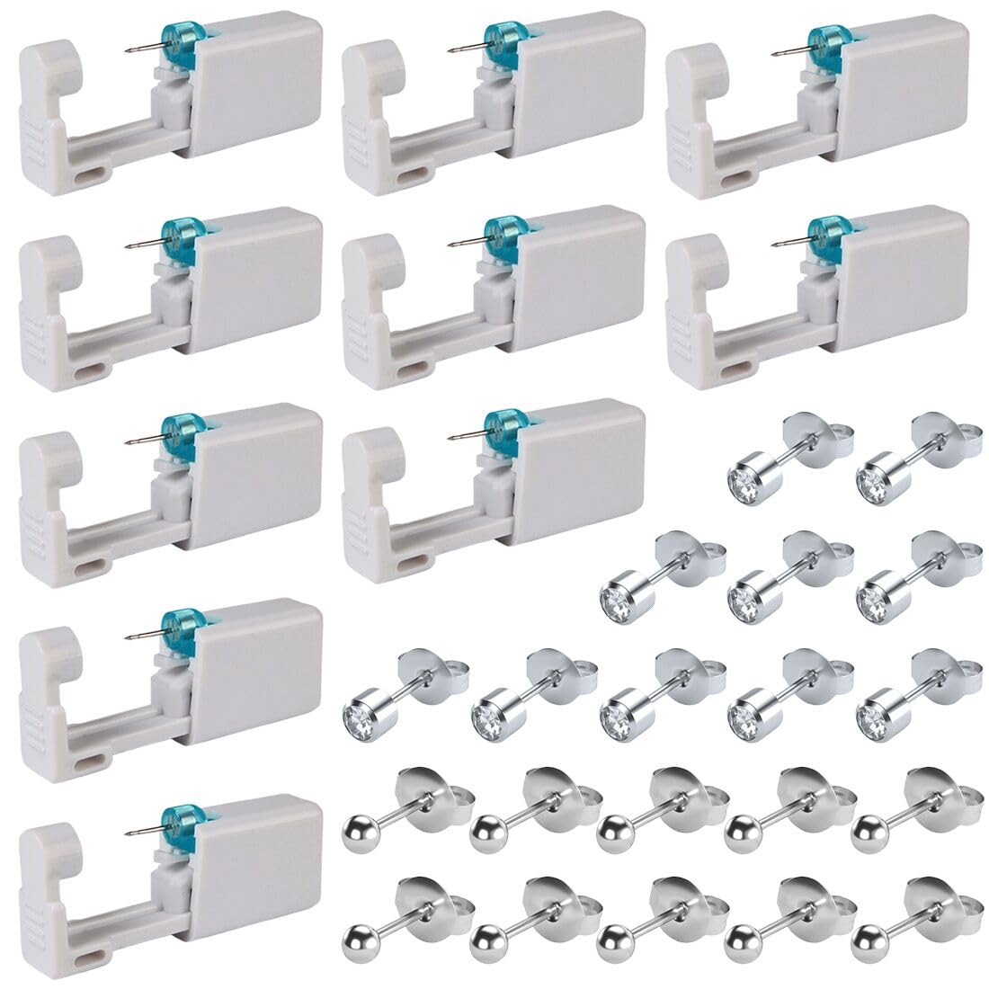 Pistola Piercing Desechables Perforar Orejas Acero Inoxidable Sin Dolor Seguro Estéril 10 Piezas