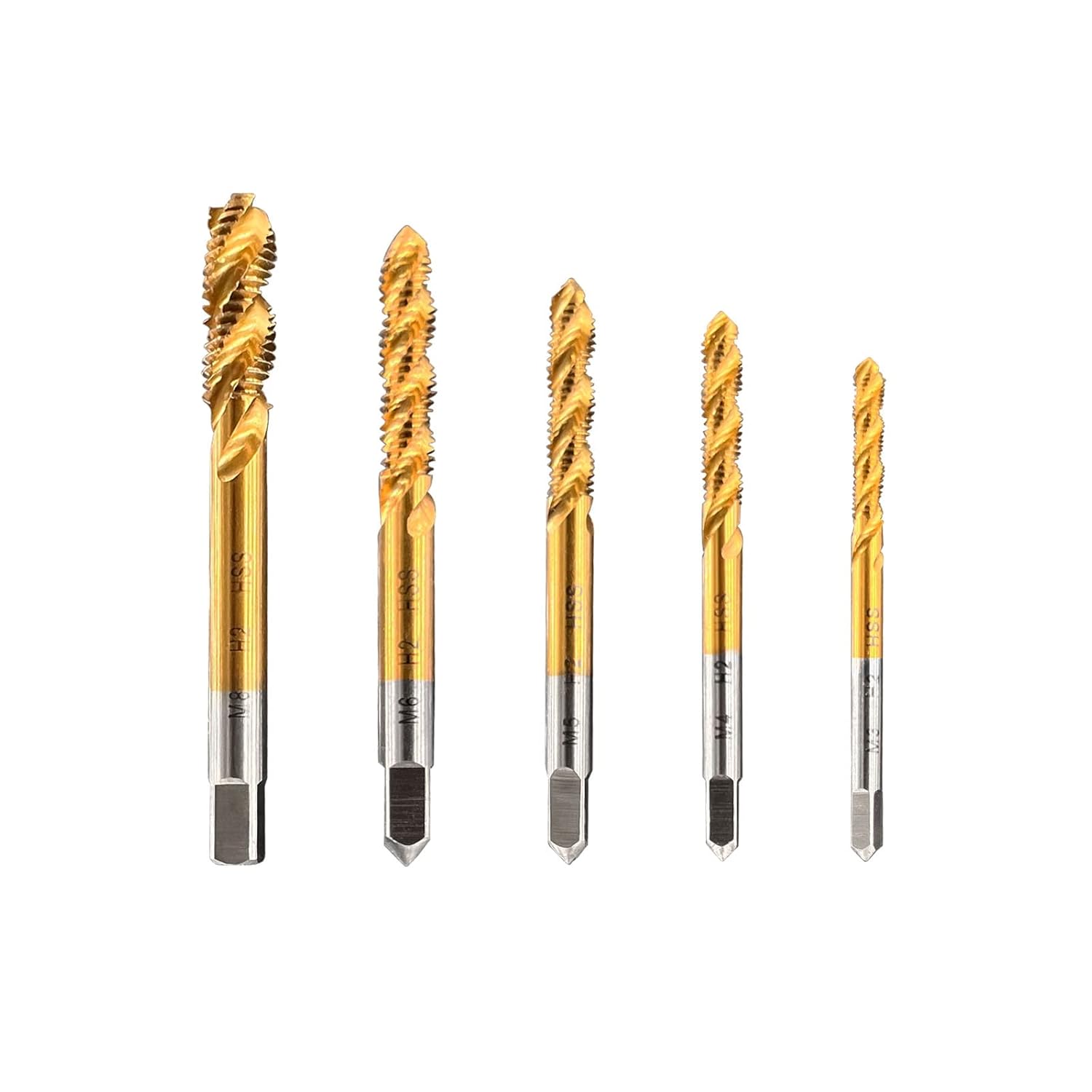5 Pcs M3 M4 M5 M6 M8 Titanium Coated HSS Spiral Drill Flute Metric Taps Set
