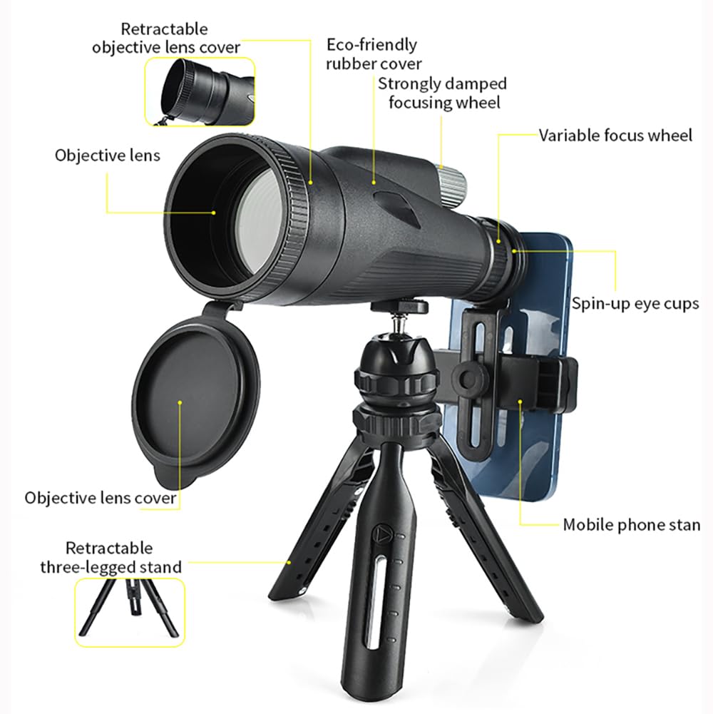 Télescope monoculaire 12-36 x 60 ED Zoom monoculaire (oculaire 24 mm + objectif 60 mm) étanche avec prisme BAK4 et lentille FMC avec adaptateur et trépied pour escalade, jeux de balle, observation des