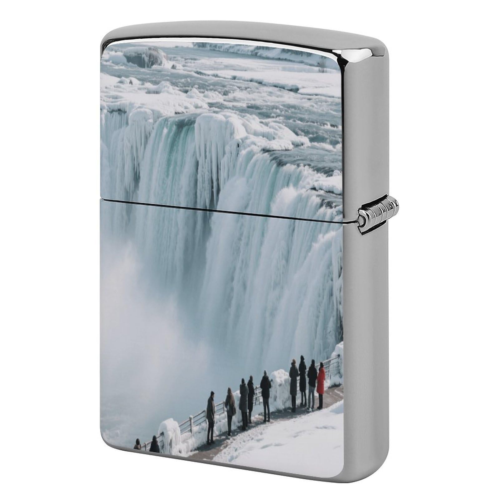 Fekiloot Style Niagara Falls Frozen In Winter Lighter Case Cover Metal Lighter Case