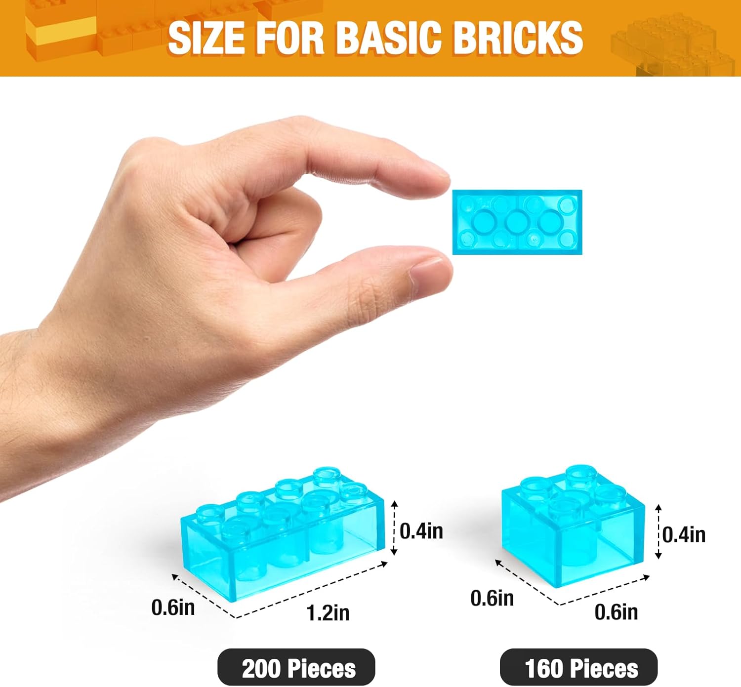 MANNIDOO 360 Pieces Building Bricks, Classic Basic Flats Parts and Pieces - 2x4 Brick x200 and 2x2 Brick x160, Moc Building Bulks Compatible with All Major Brands, Clear Blue
