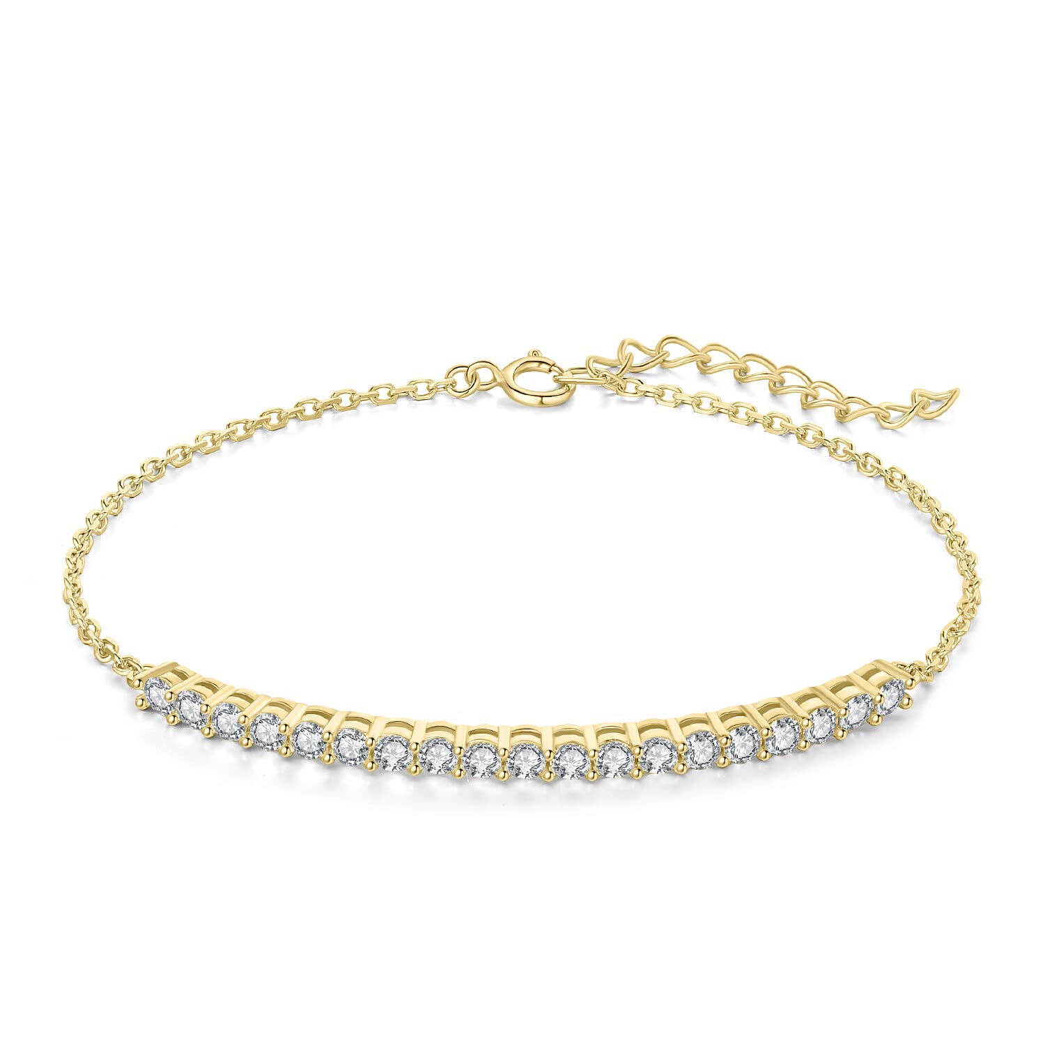 JewelryPalace Ajustable Pulsera Mujer Plata de Ley 925, Pulseras Boda Niña 1.1ct Moissanita Creado Corte Redondo Media Eternidad, Brazalete Mujer Piedras Preciosas Plata/Oro/Oro Rosa, Joyeria Mujeres