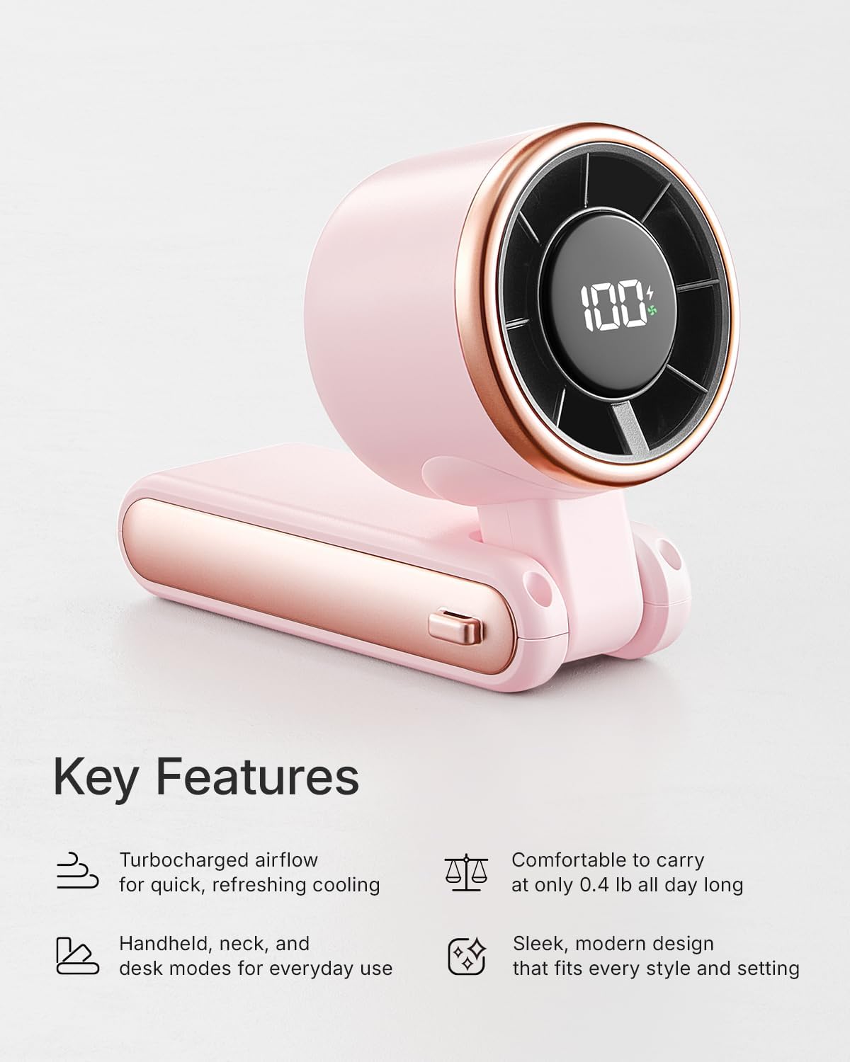 Portable Handheld Turbo Fan - 5 Gear High Speed 4000mAh Rechargeable Mini Personal Hand Fan Blow Cold Air, Battery Operated Travel Essentials, Beach Vacation, Gifts for Women, Men (Pink)