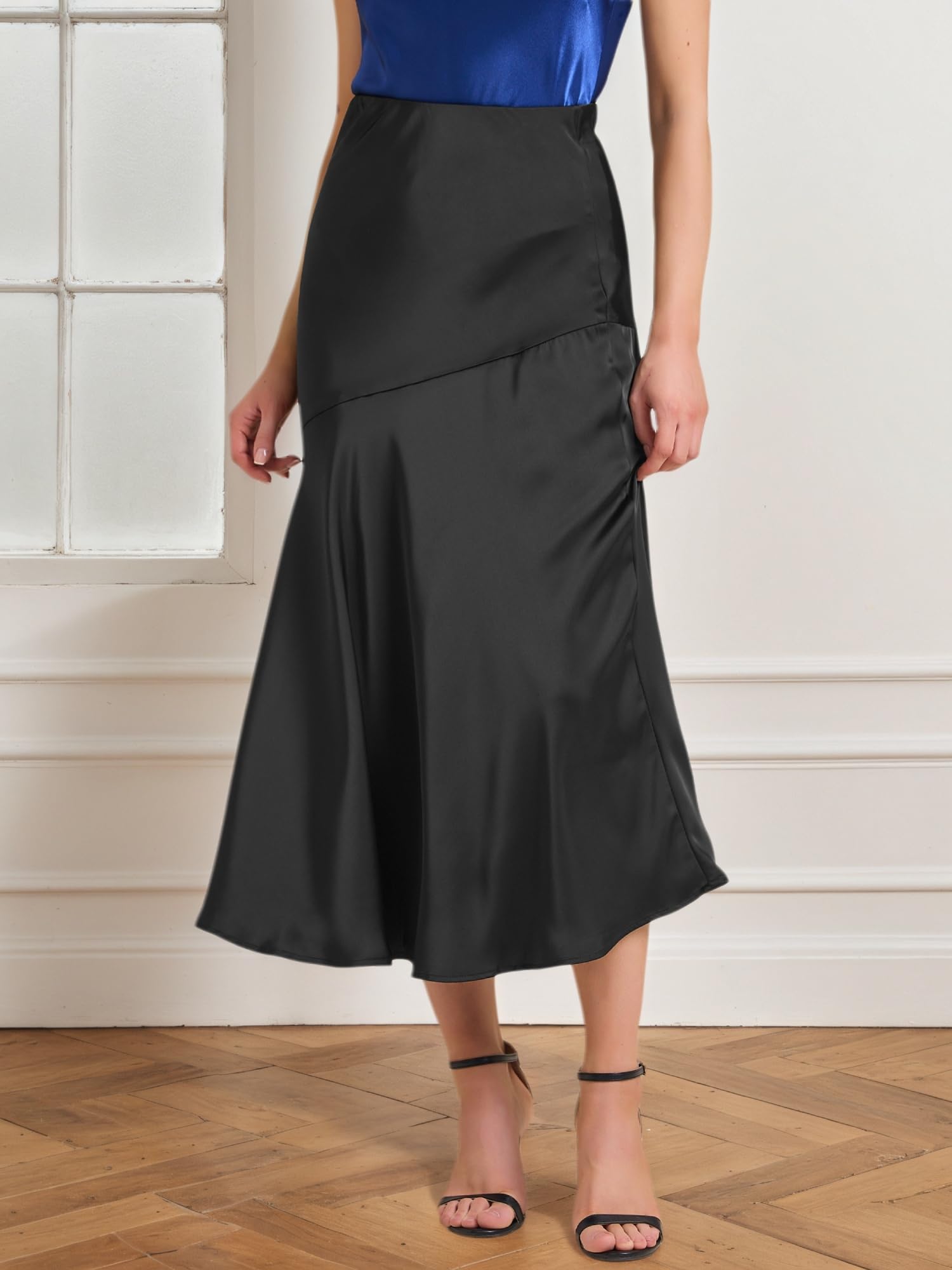 Allegra K Maxi gonna da donna in raso, a vita alta, casual, cocktail, feste, matrimoni, gonne lunghe a sirena