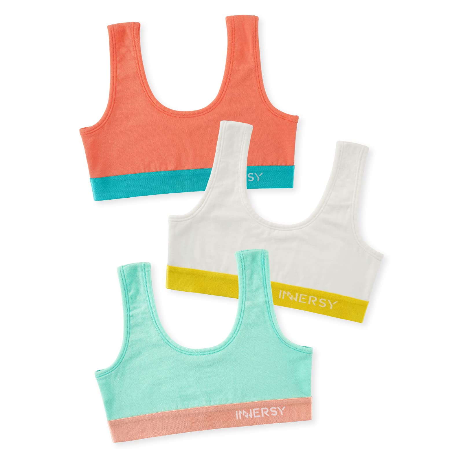 Girls Sports Bra Cotton Crop Tops Non Padded Training Bras Kids to Teens 6-16 Years 3 Pack
