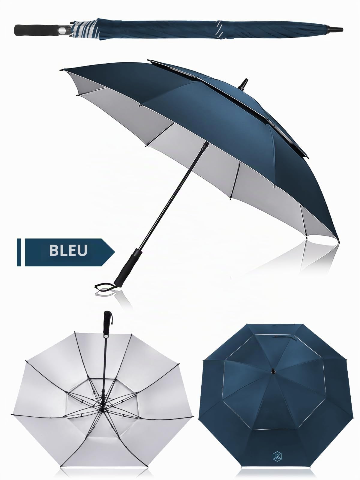 Kalolary 62 pouces Grand Parapluie de Golf avec Protection UV UPF 50+, Parapluie Automatique à Double Couche Ventilée et Résistant Au vent, Parapluie Extra Large pour Homme Femme (