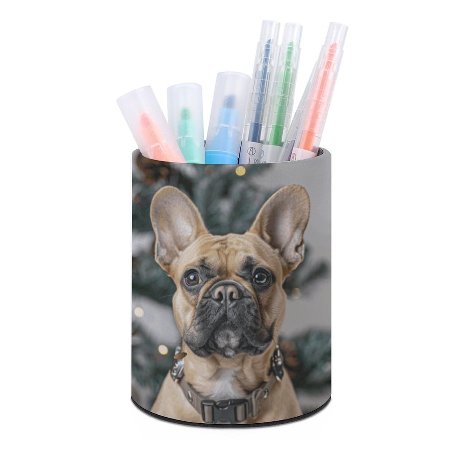 JTREHY Round Pen Holder,Light Brown Dog Printed Makeup Brush Storage Box for Home Office Dressing Table
