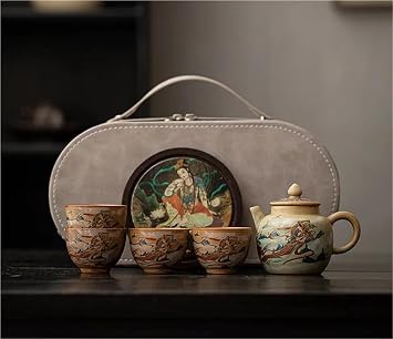 Kung Fu Tea Set Style Giving Dunhuang Feitian Pure Handmade Teacup Cover Bowl Teapot Travel Tea Set Teapots & Coffee ServersType-A