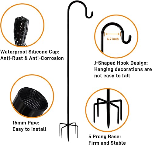 Miniatura 2 de Ganchos de pastor de 48 pulgadas, 2 paquetes para comedero de pájaros, colgador de comedero de pájaros, ganchos ajustables resistentes para