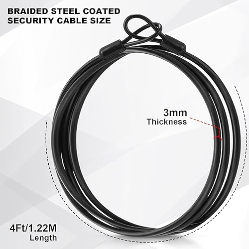 Miniatura 2 de Paquete de 12 cables de seguridad para equipaje con bucles de 4 pies de 0.118 in, recubierto de acero trenzado, cable de bicicleta de doble bucle,