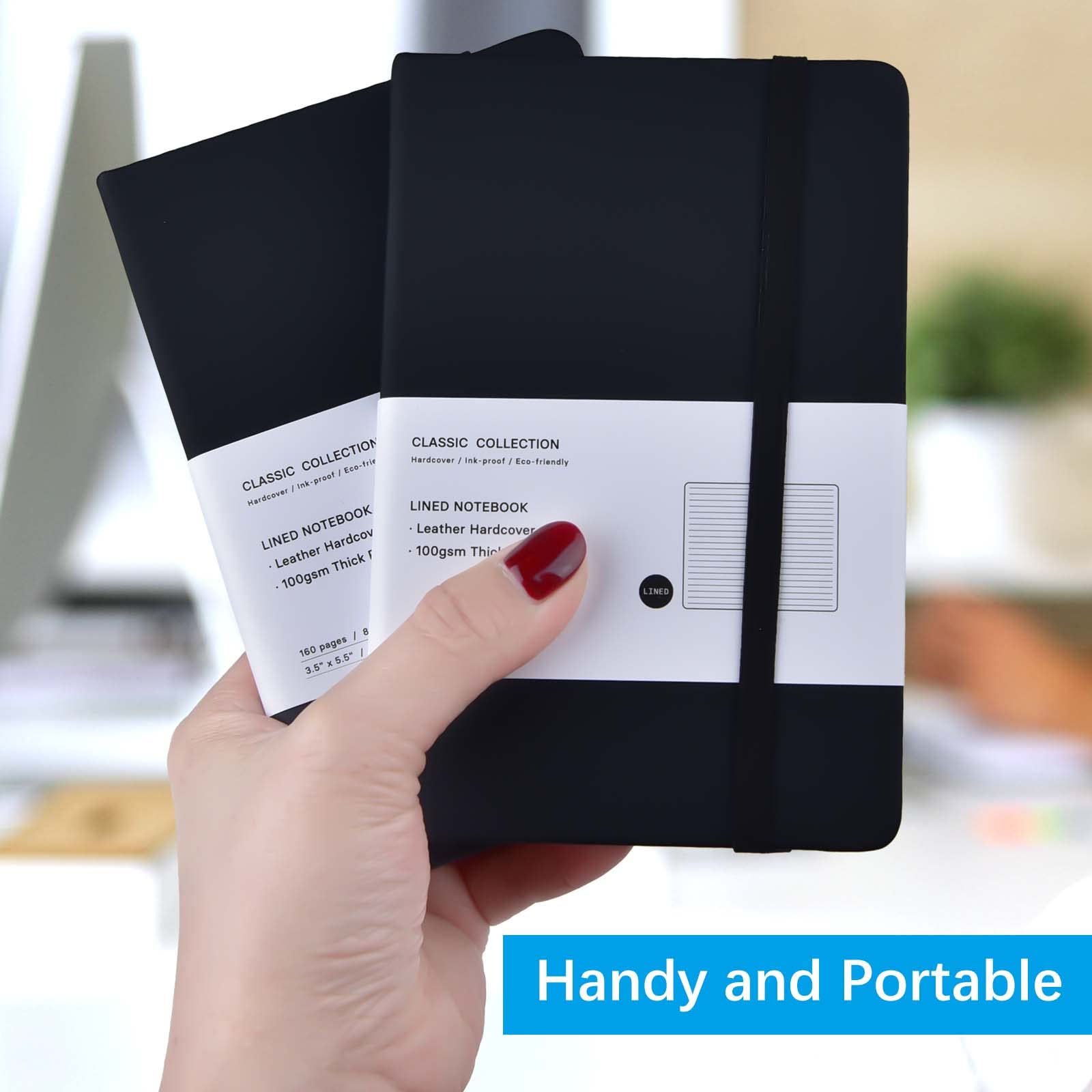 Coopay Confezione da 12 quaderni tascabili per diario piccolo blocco note con copertina rigida in similpelle per ufficio, casa, scuola, azienda, 3,5 x 14 cm, carta spessa 100 GSM, 160 pagine (nero)