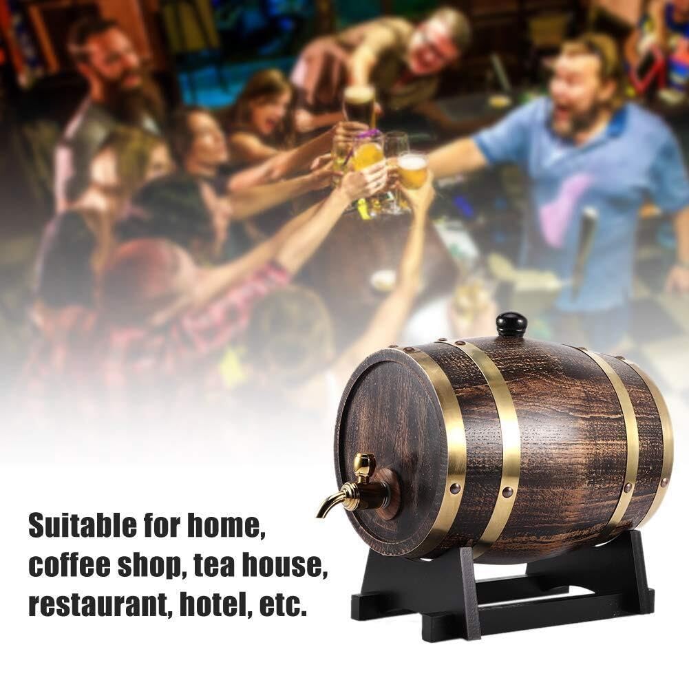 Barril de Roble Americano 3L Vino Whisky con Grifo y Soporte Negro