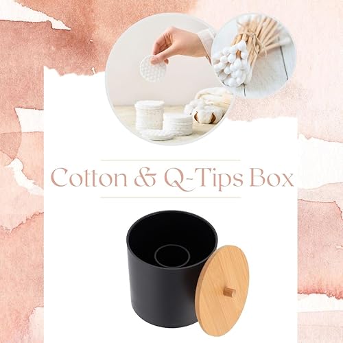 Miniatura 4 de Evideco French Home Goods Almohadilla de algodón y soporte para Q-Tip Padang con parte superior de bambú, organiza con estilo, organizador de