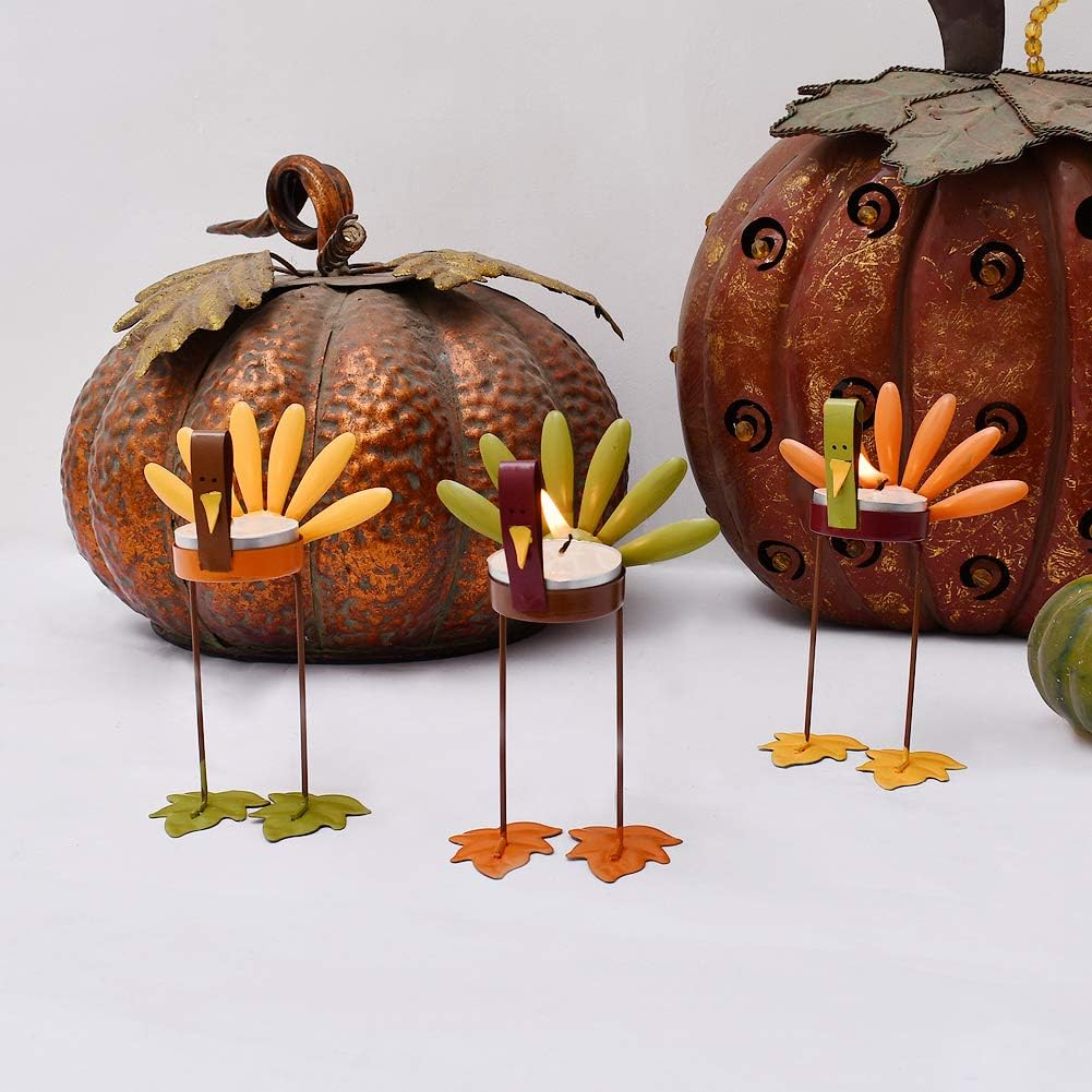 Attraction Design Decorative Candle Holder Thanksgiving Turkey Decorations Set of 3, Metal Turkey Home Decor Accent Rustic Tealight Candle Holder Centerpiece for Dining Room Table, Coffee Table Decor