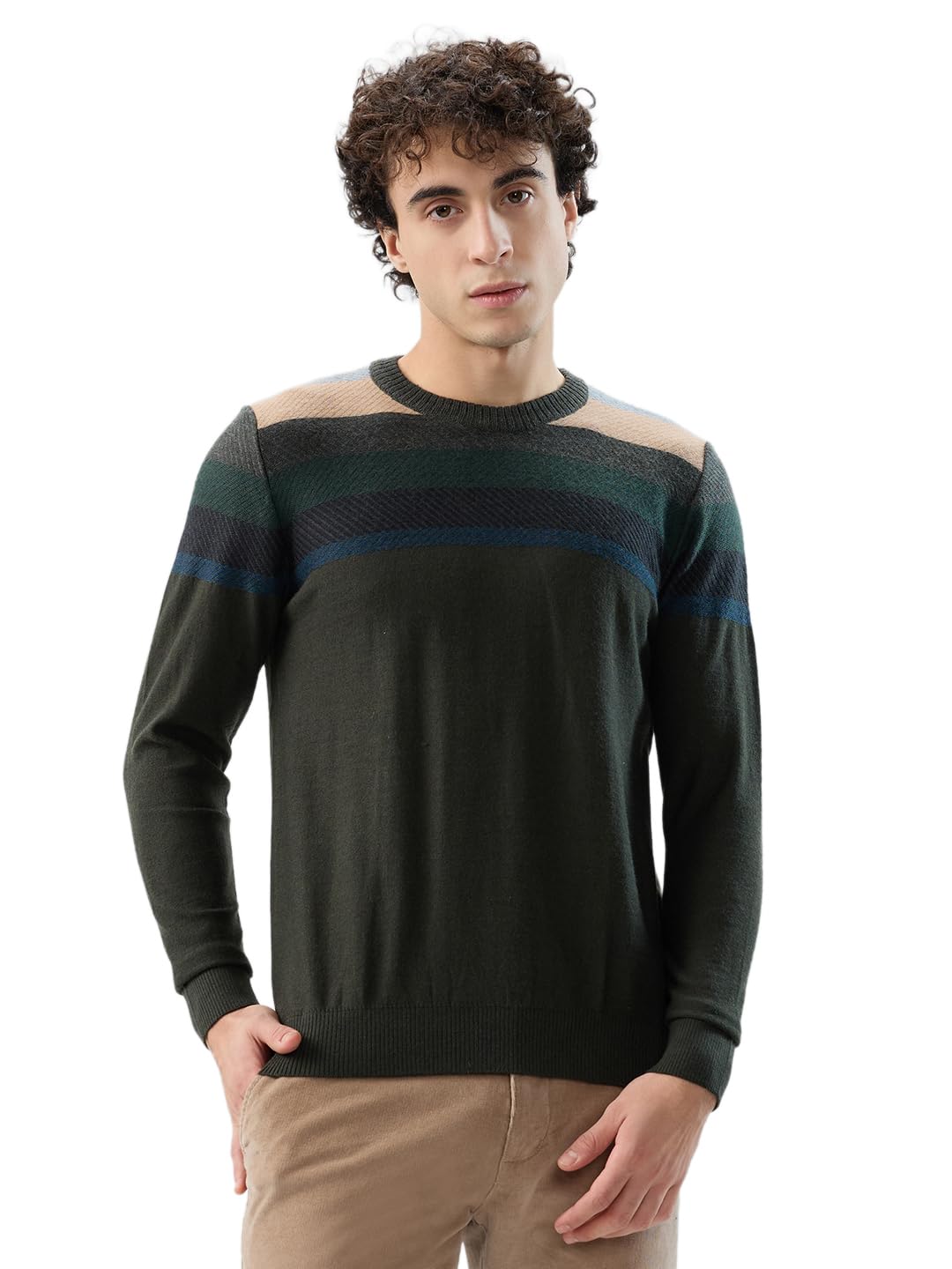 Men Regular Fit Stripe Pattern Merino Wool Acrylic Blend Full Sleeve Round Neck Casual Sweater-image-42