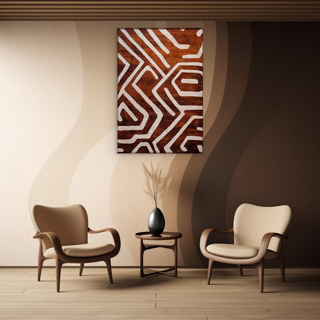 Canvas for Living room. Elegance Woven in Textile: Unveiling the Labyrinthian Chic of Brown and White Fabrics, 27 x 18 inch Canvas Wall Art - Expansive Panoramas - Modern Home Decor