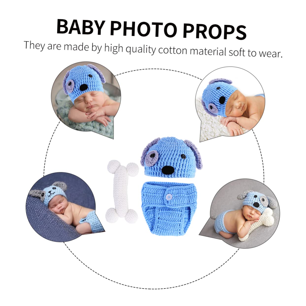Ropa De Modelado Para Cachorros Para Fotografía De Bebés Azul Accesorios De Recién Nacido Conjunto De Ropa De Punto Gorro Pantalones Cortos