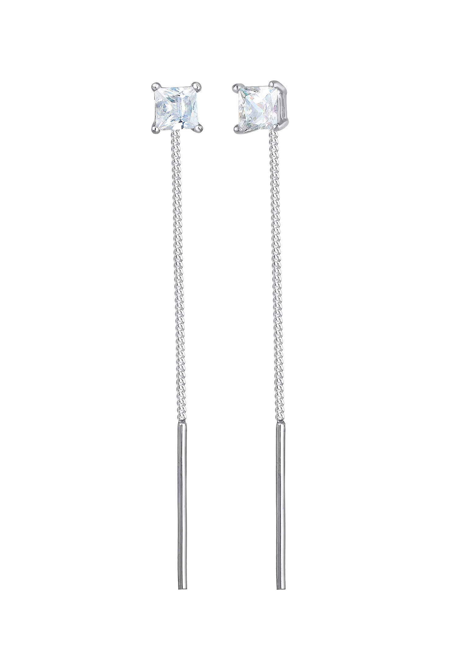 Elli Pendientes Mujeres Pendientes Colgando Barra Geo Minimalista Pull Through con Cristal de Zirconia en Plata de Ley 925