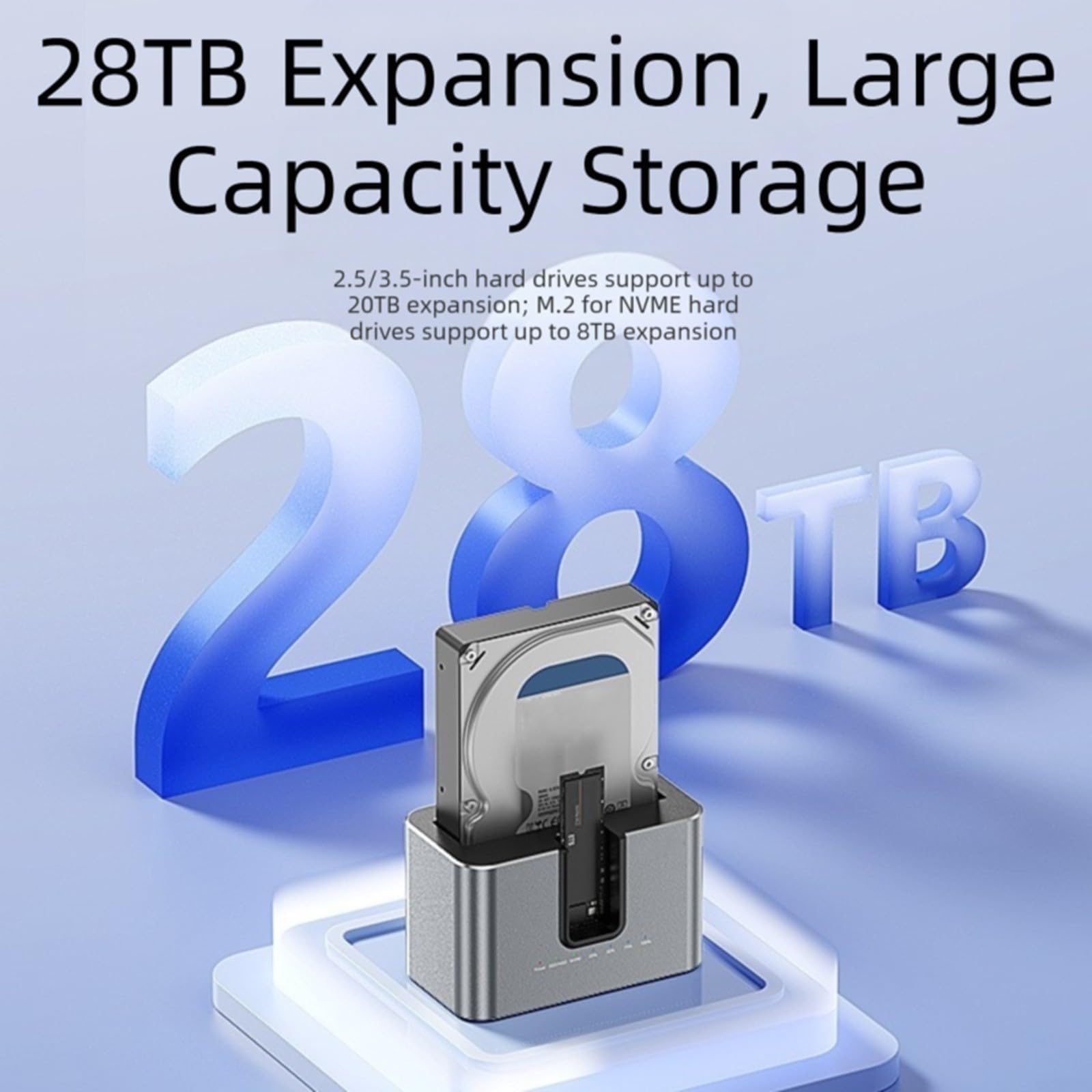 Base per disco rigido a doppio slot per M.2 NVMe e 2,5/3,5 pollici per SSD SATA, alloggiamento in alluminio da 10 Gbps, con funzione di copia offline