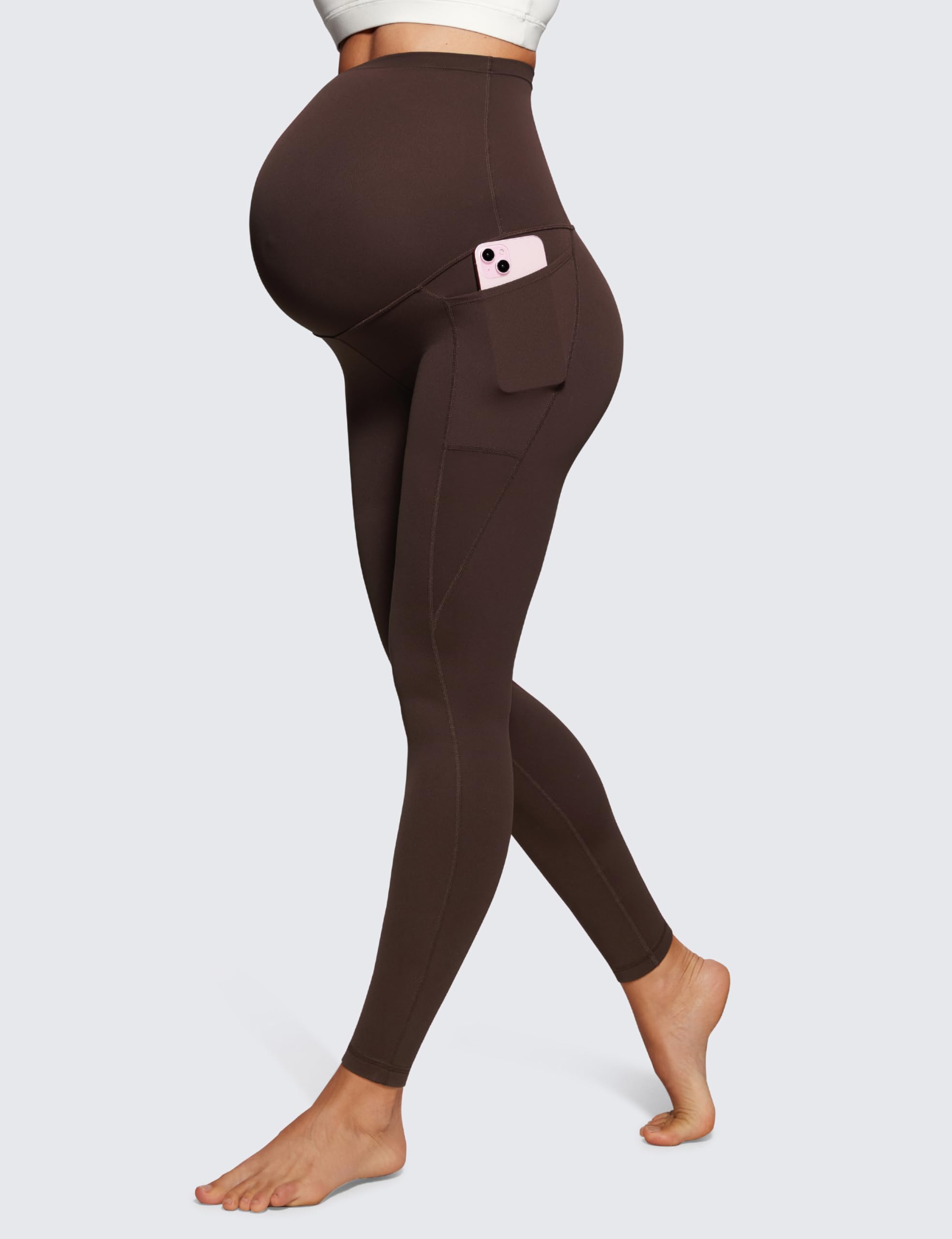 CRZ YOGA Damen Butterluxe Umstandsleggings mit Taschen High Waist Umstandshose Blickdichte Schwangerschaft Yoga Leggins - 64cm/71cm