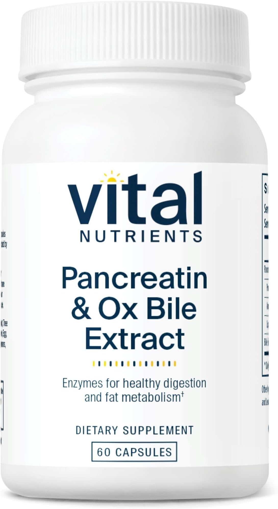 Vital Nutrients Pancreatin & Ox Bile Extract 500mg - Natural Digestive Enzymes for Women & Men - Supports Digestion of Protein, Fat, and Carbohydrates*- Gluten, Dairy & Soy Free - 60 Capsules
