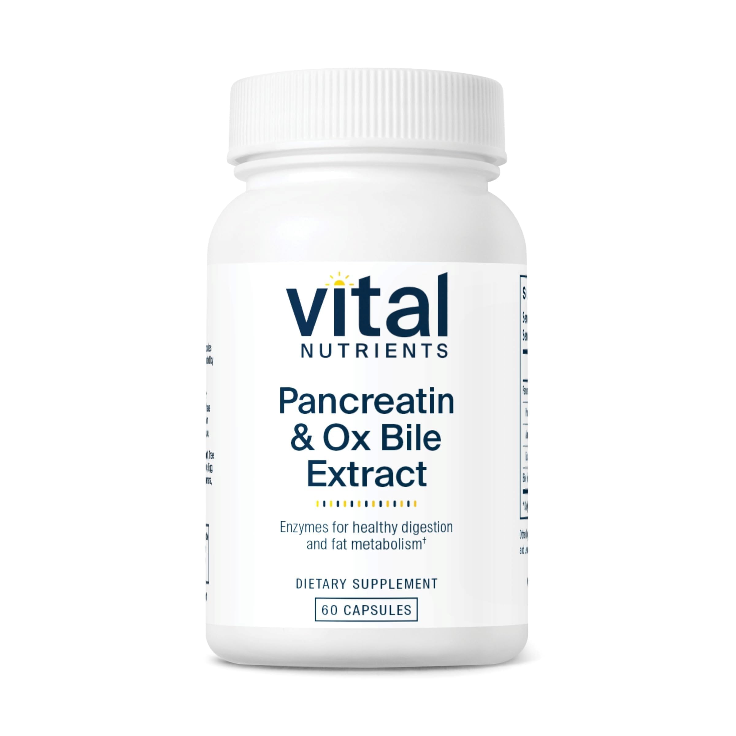 Vital Nutrients Pancreatin & Ox Bile Extract 500mg | Natural Digestive Enzymes for Women & Men | Supports Digestion of Protein, Fat, and Carbohydrates*| Gluten, Dairy & Soy Free | 60 Capsules