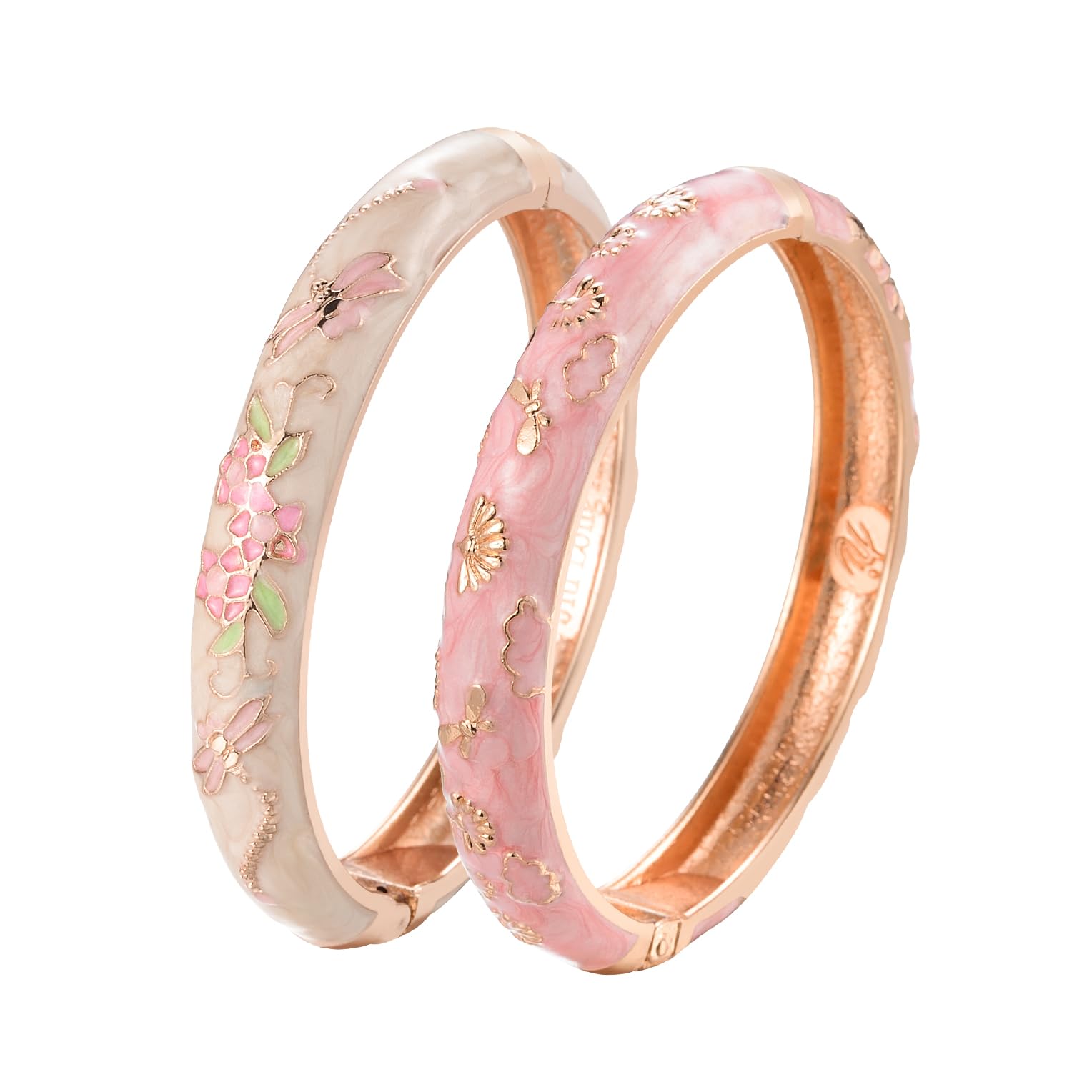 wynameleri UJOY Premium Cloisonne Enamel Bangle Mixed Floral Peony Lotus Pattern Handmade Ethnic Traditional Craft Stylish Multicolor Matching Fashion Jewelry Two Pieces Set Daily Wear Decorative Bangles For Women Ladies-picture-43