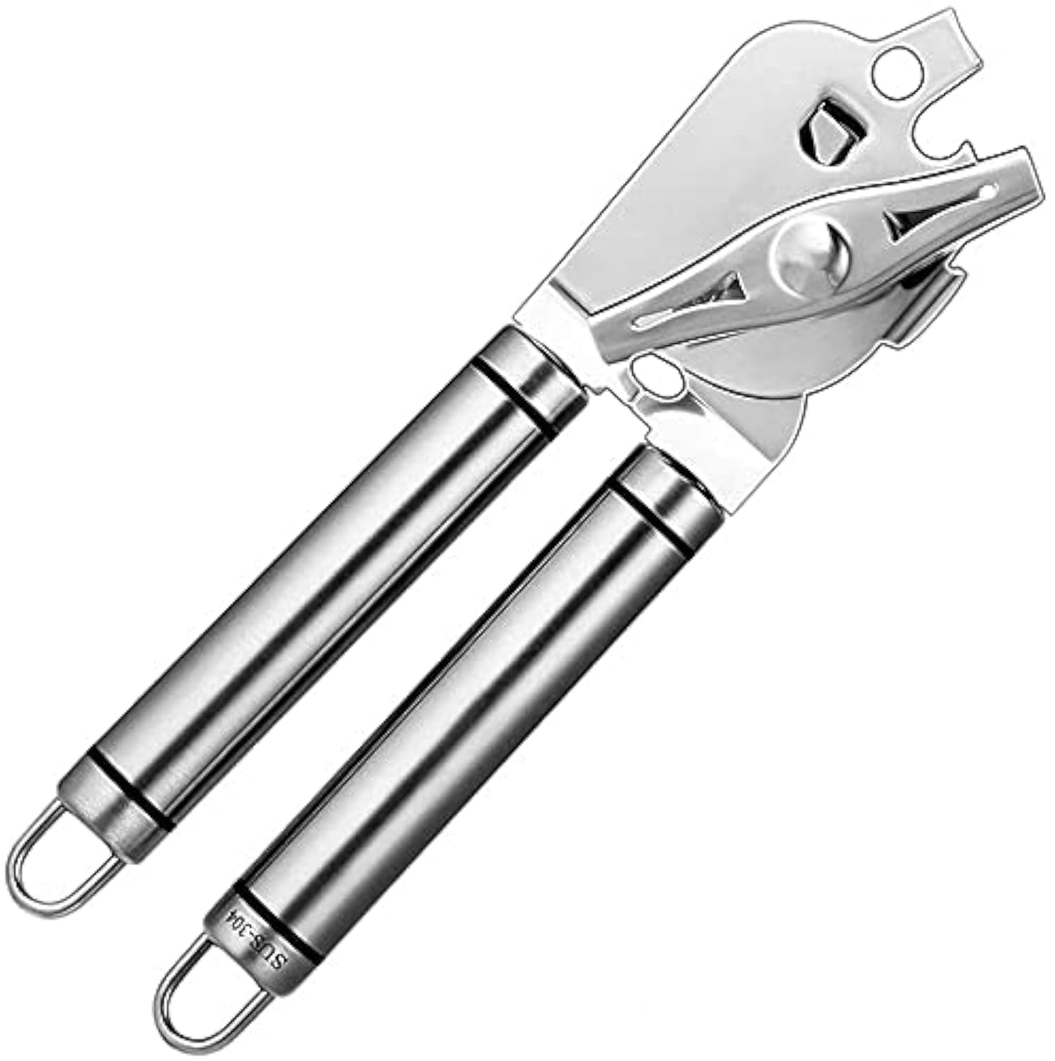 Manueller Dosenöffner aus 304 Edelstahl mit integriertem Flaschenöffner, Ihre Hände werden nicht verletzt (Farbe: Silber) (Silber)