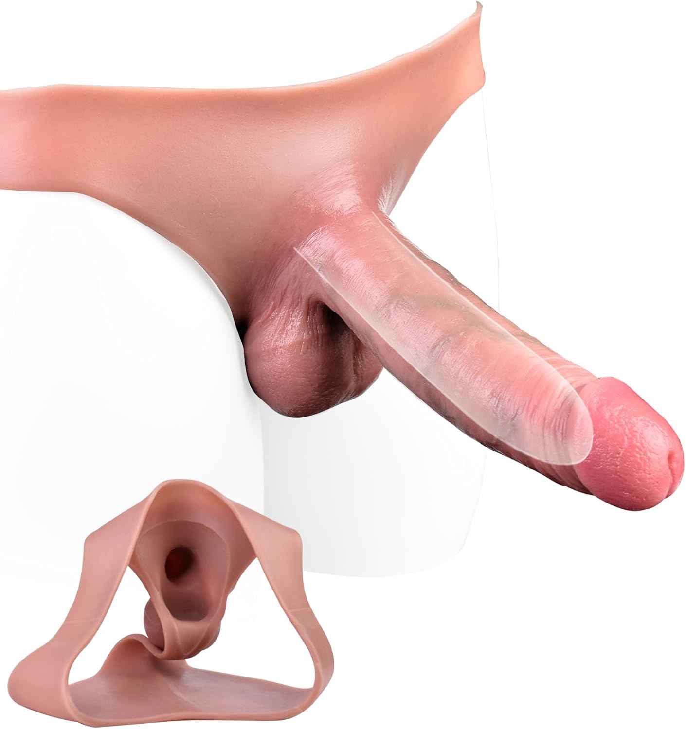 Hollow Strap On Wearable Dildo Panties, Realistic Strap on Dildo with 7.5 inch Harness Strapon, Soft Silicone Penis Sleeve Extender, Anal G Spot Play, Sex Toys for Male Women Couples