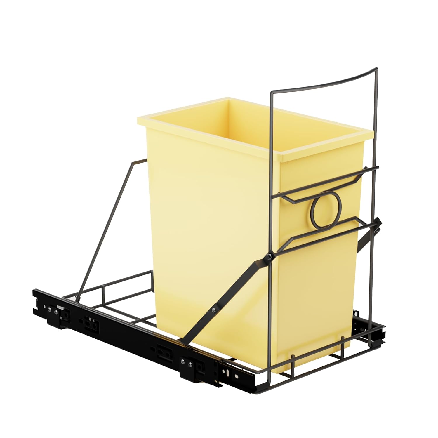 Stainless Steel Slide-Out Trash Bin Rack, Enhanced Heavy-Duty Cabinet Pull-Out System for 7–11 Gallon Cans, Black (Bin Not Included)