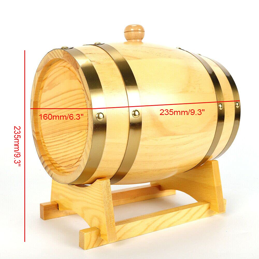 MINUS ONE Barril de madera, barril de roble individual para whisky o vino, barril con grifo, tapón y soporte de madera, barril de whisky, barril de madera de pino fresco, barril de vino, barril de