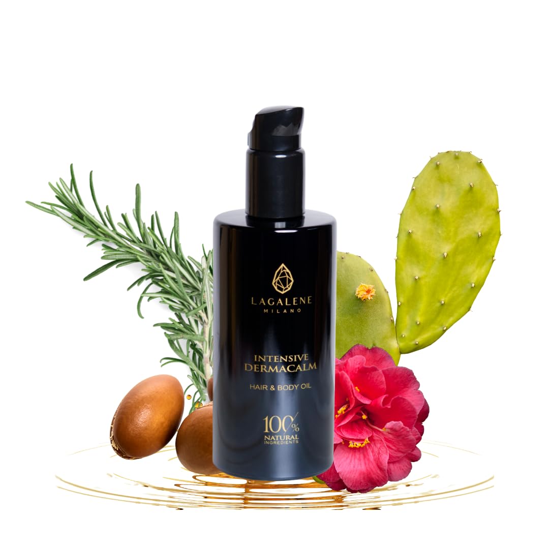 Lagalene Milano Intensive DermaCalm - Aceite 100% natural para cuero cabelludo, cabello, barba y cuerpo con efecto calmante, antienrojecimiento, antipicazón, revitalizador y anticelulitis, 200 ml